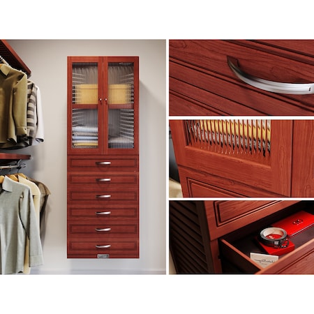 John Louis Home Solid Wood 12in. Deep 5 Drawer and Glass Door Storage Tower Red Mahogany JLH-412WC-R-GD